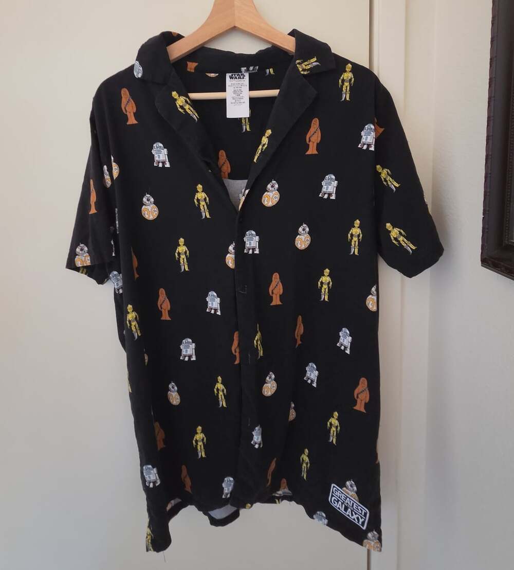 Star Wars Greatest In The Galaxy Men's Black Short Sleeve Camp Button Up Shirt